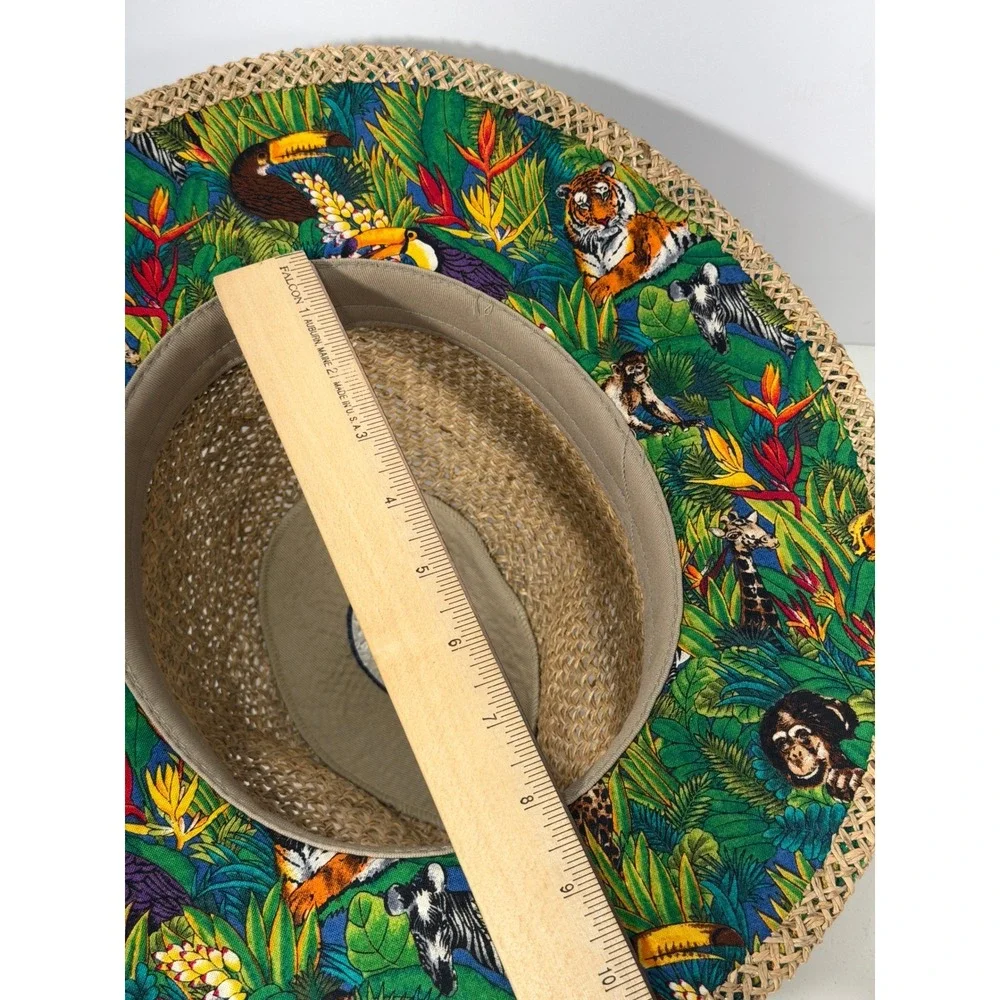 Summer Club‎ Straw Fedora Hat Large Tan Tropical Safari Print Australian Design
